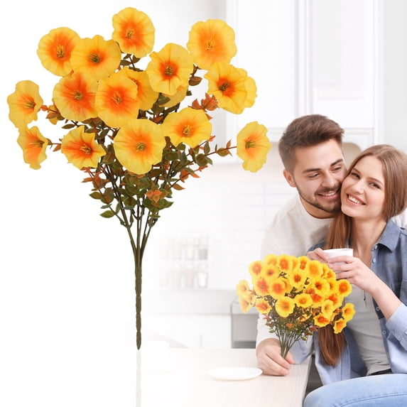 SMKE Fall Artificial Florals,1Pc Yellow 13.78" Eucalyptus Mum,Fake Floral Bundles,Vase Filler Fall Floral Stems,Harvest Festival Flower Arrangement,Holiday Thanksgiving Wedding Floral Decor