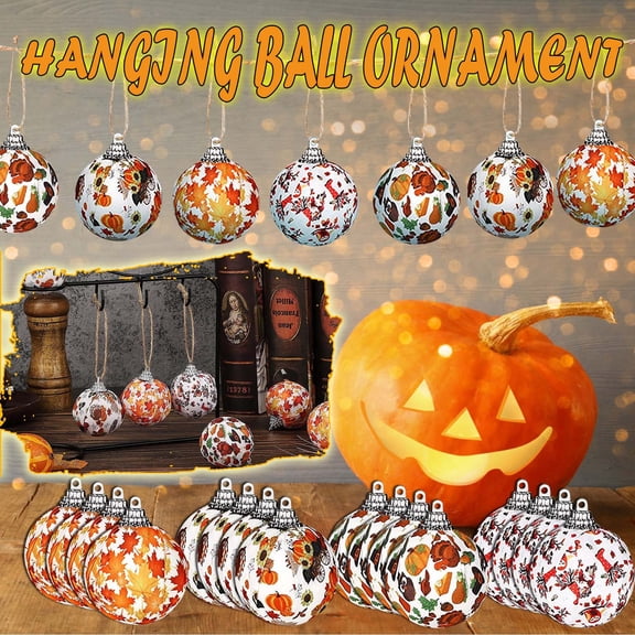SMKE Fall Fabric Wrapped Hanging Balls 4Pc Maple Leaf Pumpkin Ornaments For Autumn Tree Door Window Thanksgiving Halloween Decor Fall Balls For Autumn Tree Maple Leaf Hanging Ornaments