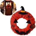 thumbnail image 1 of SMKE Fall Pumpkin Wreath for Front Door,Rustic Harvest Wreath with Witch Hat Jack-O'-Lantern,Farmhouse Halloween Porch Yard Decor,Pumpkin Harvest Wreath Rustic Wreath Fall Decor,Orange 12.2in, 1 of 5