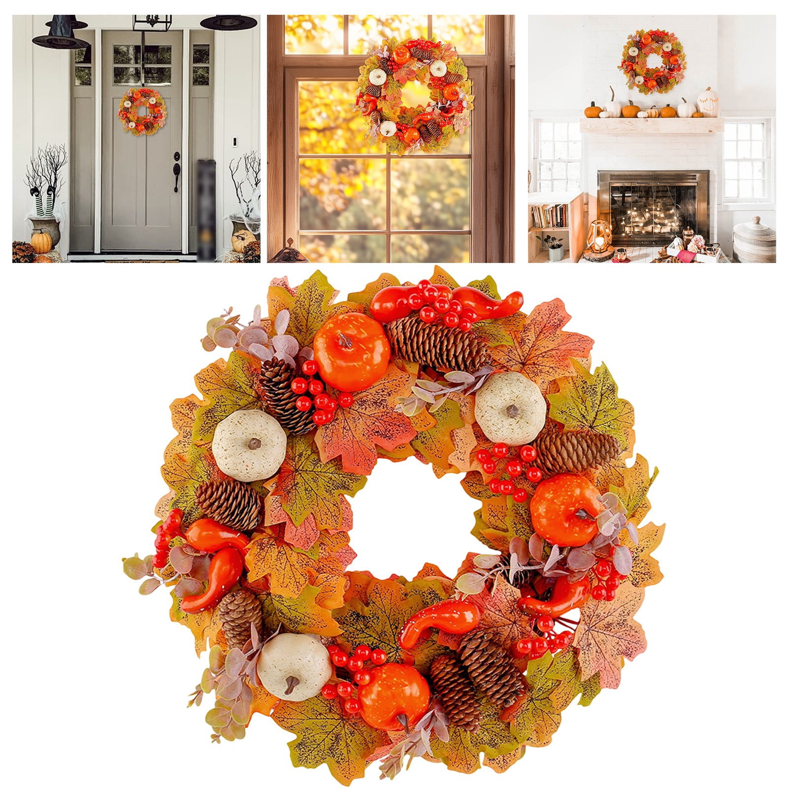 SMKE Fall Wreath Pumpkin Wreath Halloween Wreath For Front Door With ...