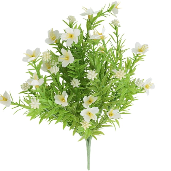 SMKE Faux Flower Spray,Fade-Resistant Outdoor Decor For Porch,Veranda,Patio,Artificial Geranium Flowers,Artificial Flower Stem,White 13.4-Inch Plastic Memorial Bouquet for Cemetery,Hanging Window Box