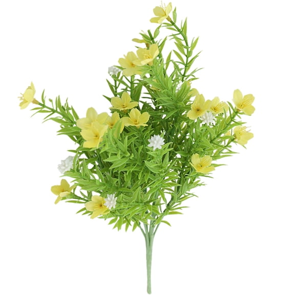 SMKE Faux Flower Spray,Fade-Resistant Outdoor Decor For Porch,Veranda,Patio,Wedding Artificial Bouquet,Artificial Flower Stem,Yellow 13.4-Inch Plastic Memorial Bouquet for Cemetery,Hanging Window Box