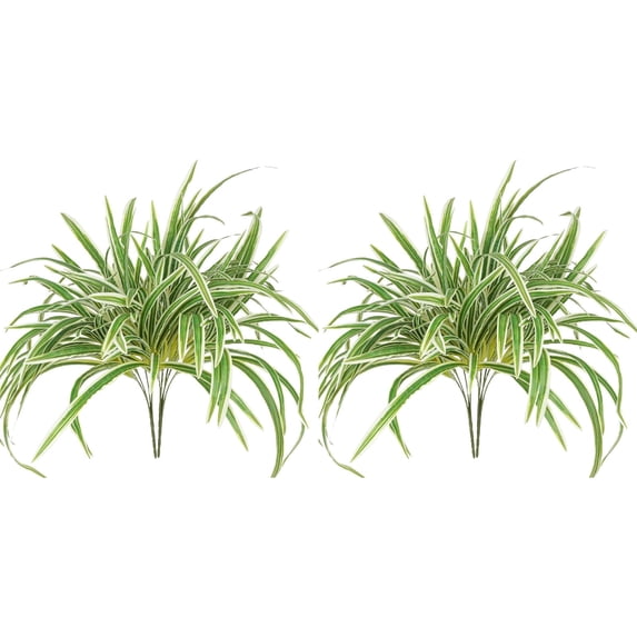 ERTZAE Faux Spider Plant Bush,Real Fabric Leaves For Hanging Planter,Garden Bed,Mixed Fake Bouquets,5-Fork Artificial Spider Plant,23.6-Inch Large Greenery Bush for Indoor Table,Outdoor Planter Decor