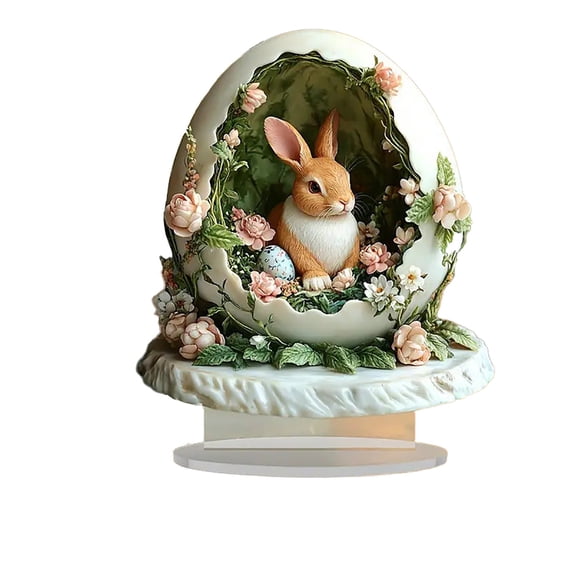 SMKE Festive Table Decor,Acrylic Home Decor,Decorative Table Signs,Acrylic Easter Egg with Flower Bunny 8in,Rabbit in Garden Figurine,Modern Spring Tabletop Decor for Home Office
