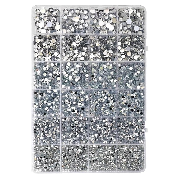 SMKE Flatback Decor Stones,Living Room Decor Gems,Photo Frame Gems,Tray Decor Rhinestones,Decor Gem Kit,Flat Back Pearl Gemstone Kit 24grid - 2-10mm Half Pearls with Jewelry Glue for DIY Crafts Clear