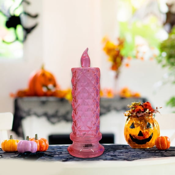 SMKE Flickering Flameless Candles,Battery Operated Led Crystal Candle Light Table Centrepiece Flameless Transparent Create Atmosphere Smokeless Tea Lights For Thanksgiving,Halloween Decorations Pink