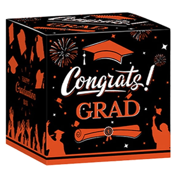 SMKE Foldable Card Box,Grad Keepsake Box,Advice Card Holder,Reception Card Box,Class Of 2026 Card Holder,Graduation Card Box 8.97"Orange Foldable Cardboard Box,Congrats Grad Decor for Party Reception