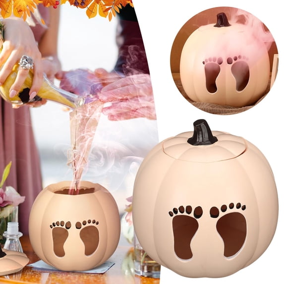SMKE Gender Reveal Pumpkin Decoration Resin Table Centerpiece,He or She Baby Shower Pumpkin Decor with Reveal Mechanism,Fall Thanksgiving Birthday Party Tabletop Ornament Beige 1pc