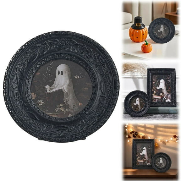SMKE Ghosts Framed Wall Decor Gothic Library Resin Photo Frame With Motif Picture Frame Photo Frame Multifunctional Tabletop Display Halloween Decoration For Thanksgiving Bathroom Round