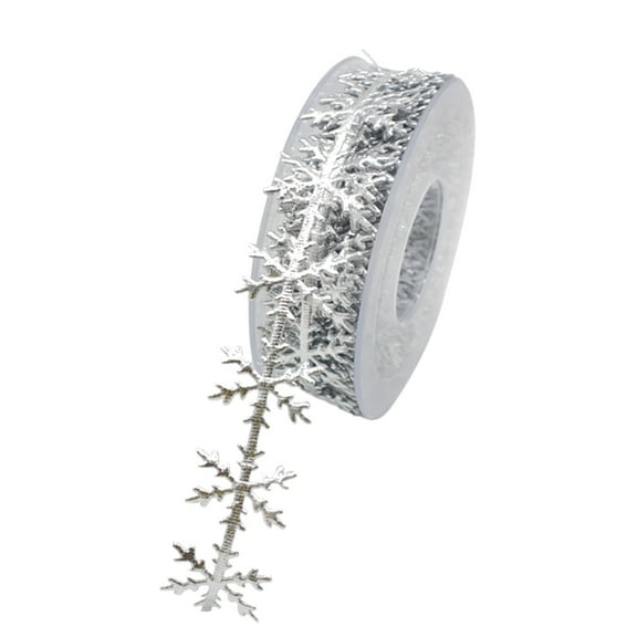 SMKE Glitter Snowflake Lace Ribbon,Sequins Snowflake Trim,Xmas Leaves Ribbon,Vintage Snowflake Wrapping Ribbon,Holiday Diy Craft Ribbon,Snowflake Applique Decals,Festive Event Ribbon Trim Silver
