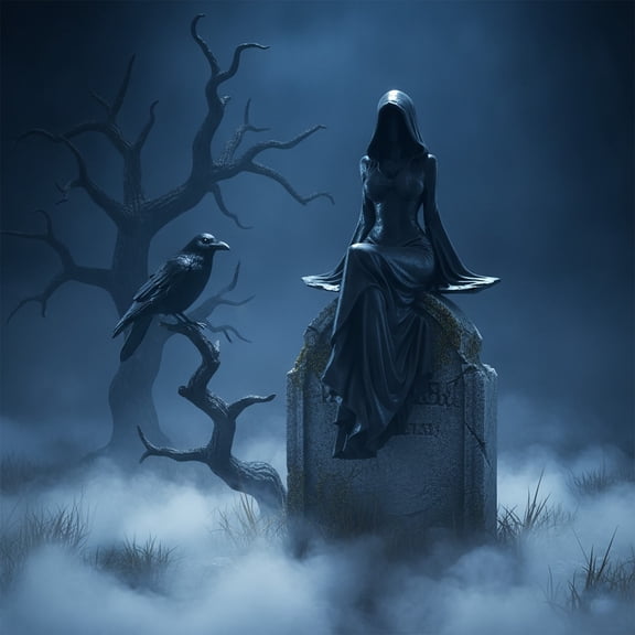 SMKE Gothic Hooded Figure Resin Statue 7 Inch for Bookshelf Desk Decor, Dark Academia Sitting Maiden Sculpture for Halloween Home Tabletop Ornament