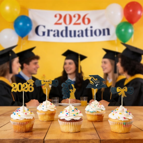 SMKE Grad Celebration Cupcake Decor,Congrats Grad Food Picks,Graduation Table Top Picks,72-Pack Glitter Graduation Cupcake Toppers,Rose Gold 2x4-In Diploma & Cap Picks (3-Pack) for Commencement Party