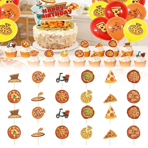 SMKE Graduation Appetizer Picks,Class Of 2026 Appetizer Picks,Class Of 2026 Cake Decor Set,Diploma Cupcake Picks,Pizza Themed Cupcake Toppers 24pc - Pizza Slice Picks for Birthday Party Decoration