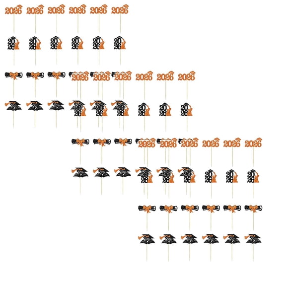 SMKE Graduation Party Food Picks,Class Of 2026 Mini Cake Decor,Diploma Cupcake Party Picks,72-Pack Glitter Graduation Cupcake Toppers,Orange 2x4-In Diploma & Cap Picks (3-Pack) for Commencement Party