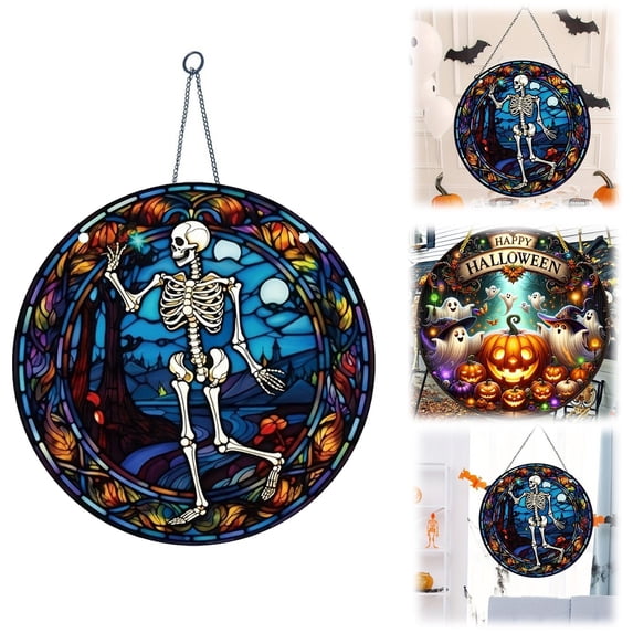 SMKE Halloween Acrylic Diamond Painting Kit with Ghost Pumpkin Design, Window Pendant Craft Set for Home Wall Garden Decor, DIY Hanging Ornament