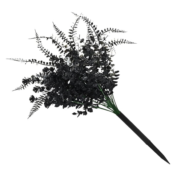 SMKE Halloween Gothic Fall Artificial Black Fern Bouquet With Outdoor Ground Stake For Vase Centerpiece,Cemetery Tribute & Garden Display,All-Weather Durable No Maintenance