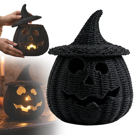 SMKE Halloween Pumpkin For Halloween Candy Storage And Home Decor Black Witch Hat Pumpkin For Festive Parties Decorative Pumpkin Decor Halloween Table Decor