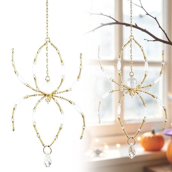 SMKE Halloween Spider Wind Chime,Acrylic Suncatcher Hanging Ornament,Gothic Art Window Hanging,Shimmering Bead Prism Decor,Spooky Festive Decor,Indoor Outdoor Hanging Piece,Holiday Window Ornament