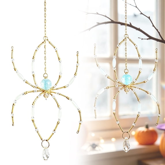 SMKE Halloween Spider Wind Chime,Acrylic Suncatcher Hanging Ornament,Gothic Home Accent,Sparkling Bead Frame Ornament,Spooky Festive Decor,Bedroom Wall Hanging,Party Scene Decor