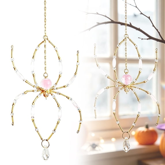 SMKE Halloween Spider Wind Chime,Acrylic Suncatcher Hanging Ornament,Gothic Prism Window Decor,Reflective Bead Chandelier Pendant,Spooky Home Decor,Handcrafted Spider Decor,Courtyard Hanging Pendant