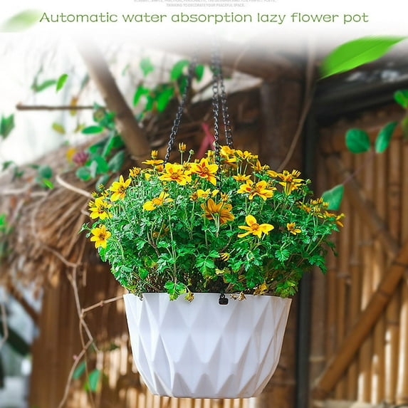 SMKE Hanging Flower Pot Basket,Sturdy Decorative Pot,Chain-Hook Plant Pot Set,Garden Wall Decorative Plant Pot,Indoor Outdoor Hanging Planter,Plant Lovers Practical Gift Flower Pot Kit White