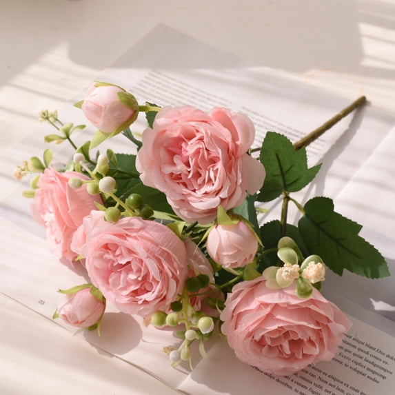 SMKE Indoor Peony Decoration,Elegant Peony Bouquets,Peony Living Room Decor,11.8" Persian Rose Bouquet - Pink,Realistic Silk Flowers with Natural Texture for Home Decor [Valentine's Day Product]