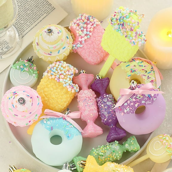 SMKE Land Christmas Birthday Party Wedding Suppile Decoration,Hanging Candy Cane Christmas Tree Decor Crafts,Macaron Party Ornaments,Dessert Pendant Set for Christmas,New Year,Easter 3pc Donut