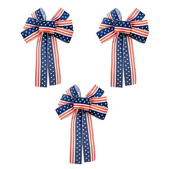 SMKE 4Th Of July Decor Bow For Wreath,Red White Blue Stripe Stars Tree Topper Bows For Patriotic,Independence Day,Memorial Day,Veteran'S Day,Front Door Indoor Outdoor Decorations