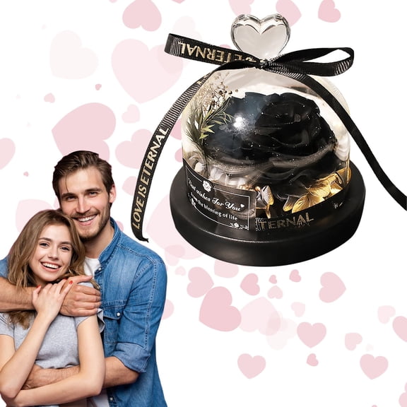 SMKE Led-Lit Preserved Rose Glass Dome,Multi-Occasion Gift For Mom,Long-Lasting Home Decor Preserved Flower,Festive Valentine Birthday Preserved Rose Gift,Elegant Glass Dome Rose For Women Black