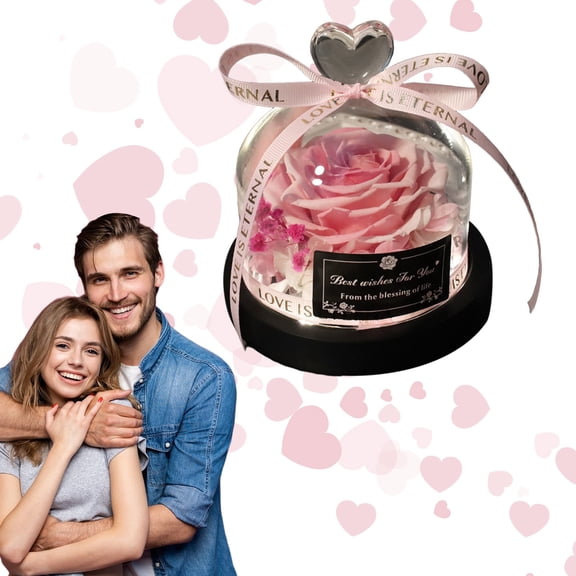 SMKE Led-Lit Preserved Rose Glass Dome,Multi-Occasion Gift For Mom,Long-Lasting Home Decor Preserved Flower,Festive Valentine Birthday Preserved Rose Gift,Elegant Glass Dome Rose For Women Pink
