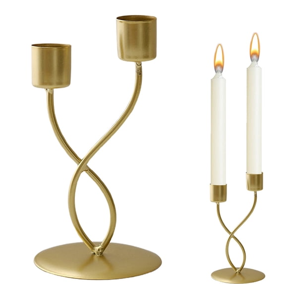 SMKE Metal Candle Holders 2 Arm Candlestick Holder 6.69In Gold Taper Candle Stand For Table Centerpiece Mantel Fireplace Decor Wedding Gothic Candelabra Candle Sconce Pillar Candle Holder