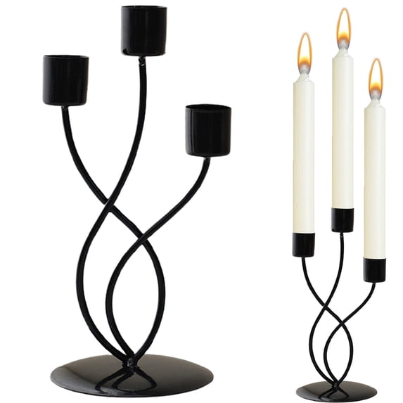 SMKE Metal Candle Holders 3 Arm Candlestick Holder 8.86In Black Taper Candle Stand For Table Centerpiece Mantel Fireplace Decor Wedding Gothic Candelabra Candle Sconce Pillar Candle Holder