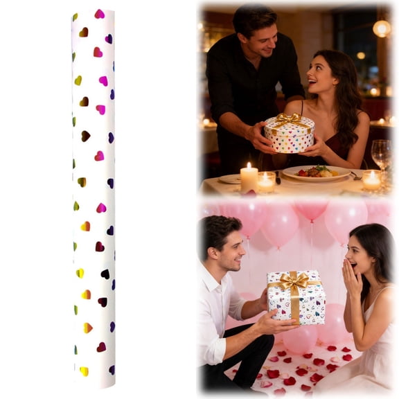 SMKE Metallic Foil Wrapping Paper,16.92X118.11Inmulticolor Tiny Hearts On White Background Design Large 118"X17" Valentine'S Day Wrapping Paper Roll,Wrapping Paper With Bows,Wrapping Paper With Bows