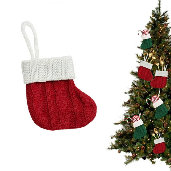 SMKE Mini Cable Knit Stocking,Xmas Rustic Mini Stocking,Christmas Tree Ornament,Fireplace Mantel Stocking,Vintage Style Classic Small Stocking,Holiday Hanging Holiday Party Hanging Decor Red 1Pc