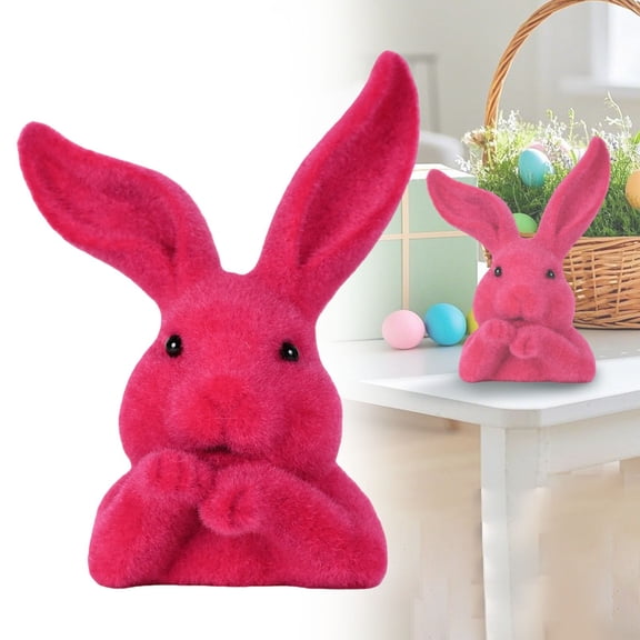 SMKE Moss Bunny Decorative Figurines,6.3" Pink Adorable Flocked Bunny Sculpture For Table & Home Display,Artificial Flocked Easter Bunny Ornament – Cute Standing Sculpture For Home & Garden,Lifelike