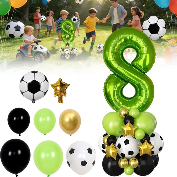 SMKE Party Balloon Set,Birthday Favor Supply,Anniversary Balloon Set,Sport Party Balloon Kit,40 Inch Green Football Number 8 Balloon Set Soccer Themed Birthday Party Decor Latex & Foil Balloons
