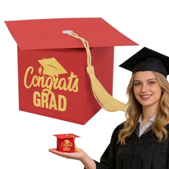 SMKE Party Decoration Box,Table Decor Favor Box,Elegant Gift Ceremony Decor Box,Grad Cap Candy Box,Red Graduation Cap Box 2.4"Cardboard Mortarboard with Tassel,Desktop Centerpiece for Class of 2026
