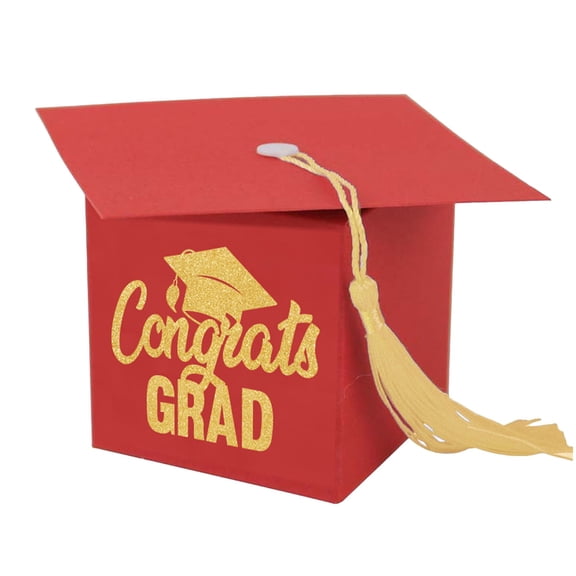 SMKE Party Decoration Box,Table Decor Favor Box,Elegant Gift Ceremony Decor Box,Grad Cap Candy Box,Red Graduation Cap Box 2.4"Cardboard Mortarboard with Tassel,Desktop Centerpiece for Class of 2026