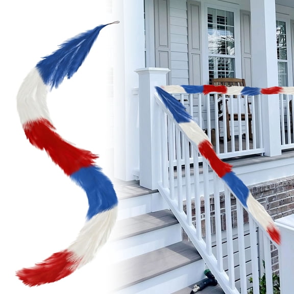 SMKE Patriotic Garland,Red White Blue Feather Garland,4 Of July 250Th Anniversary Independence Day Memorial Day Decor,Fireplace Mantle Table Decor,Stair Scene Decor,Festive Hanging Ornament
