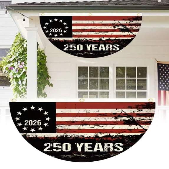 SMKE Patriotic Half Fan Bunting,35X17In 250 Years American Flag Banner,Usa National Fan Banner,Stars & Stripes Decor Flag,Independence Day Decor,Festival Scene Hanging Decoration,Durable Fabric