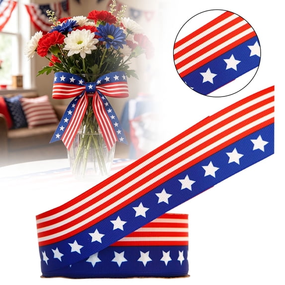 SMKE Patriotic Ribbon Wired,1Inx10Yard Star Stripe Ribbon,4Th Of July Ribbon,Independence Day Ribbon,Red White Blue Ribbon,250 Year Anniversary Ribbons,Ribbon For Patriot Labor Bow Wreath