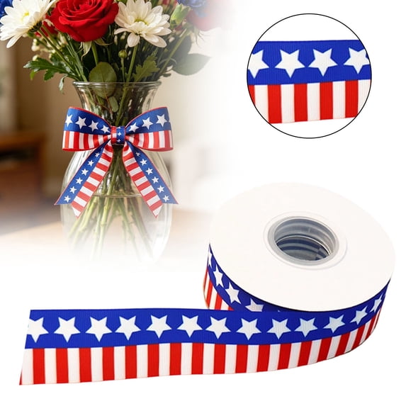 SMKE Patriotic Ribbon Wired,1Inx10Yard Star Stripe Ribbon,4Th Of July Ribbon,Independence Day Ribbon,Red White Blue Ribbon,250 Year Anniversary Ribbons,Ribbon For Gift Wrapping Decor