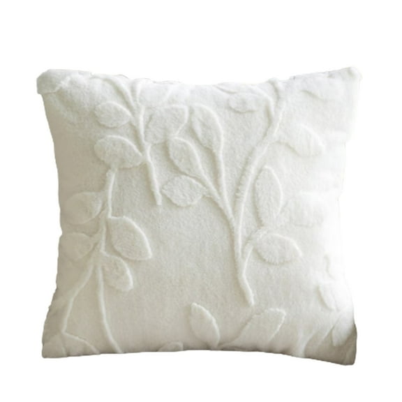 SMKE Plush Fiber Pillowcase,18" White Leaf Pattern Throw Pillow,Washable Couch Sofa Decor Cushion,Hidden Zipper Pillow Cover,Durable Long-Term Use Pillowcase,Versatile Indoor Outdoor Accent Pillow