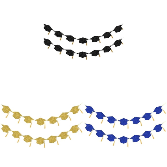 SMKE Prom Decoration Garland,Party Hanging Decor,Party Photo Garland,Classroom Garland Banner,Pre-Strung Graduation Cap Banner Set,3m Black,Gold&Blue 2-Piece Each,Class of 2026 Glitter Hanging Decor