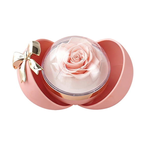 SMKE Proposal Ring Gift Box,Anniversary Jewelry Box,Eternal Rose Ring Box,Promise Ring Box,Proposal Ring Box with Preserved Rose 10cm Bow Spherical Jewelry Case for Wedding Valentine's Day Gift Pink