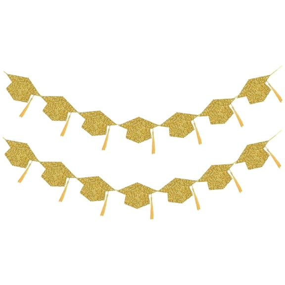 SMKE Proud Of You Banner,Ceremony Bunting Sign,Quick Setup Banner,Pre-Strung Gold Grad Cap Banner with Gold Tassel,3m Class of 2026 Glitter Hanging Decor for College High School Graduation