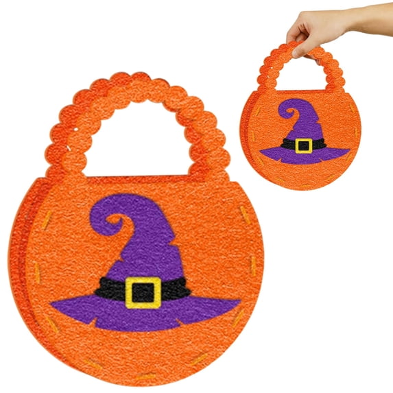 SMKE Reusable Orange Halloween Goodie Bags with Handles and Scalloped Edges,Durable Cloth Treat Sacks for Candy Cookie Storage,Party Favors,Gift Wrapping,and Spooky Holiday Celebrations