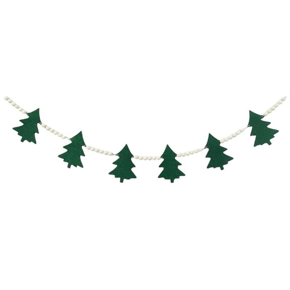 SMKE Rustic Christmas Tree Garland,Wooden Bead Holiday Decor,Farmhouse Pine Hanging Banner,Indoor Outdoor Home Accent,Fireplace Mantel Wall Ornament,Window Door Festive Decor,Xmas Party Supply