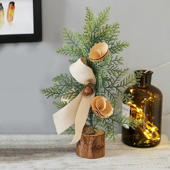 SMKE Rustic Mini Christmas Tabletop Tree,Artificial Xmas Tree Burlap Base,Red Berry Pine Cone Tree,Small Potted Xmas Decor,Tabletop Holiday Centerpiece,Office Xmas Tree Decor C 9.8"