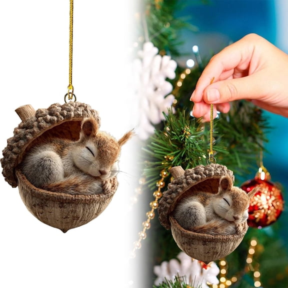 SMKE Rustic Nature Themed Acrylic Ornament,Cozy Animal Pendant for Holiday Tree Winter Decor,Acrylic Forest Animal Christmas Ornament,3.14" Sleeping Bunny in Tree Hanging Decor